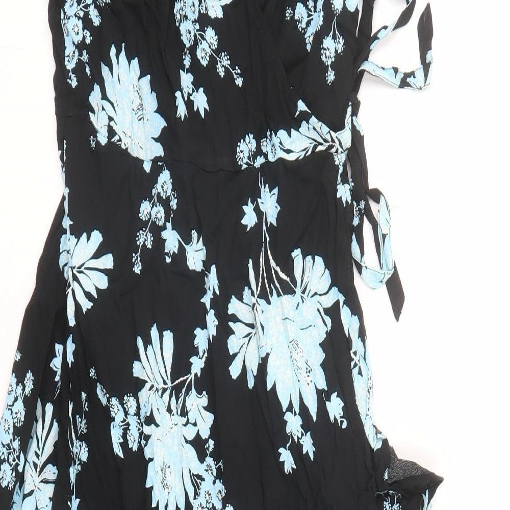 Per Una Womens Black Floral Polyester Fit & Flare Size 6 V-Neck Zip