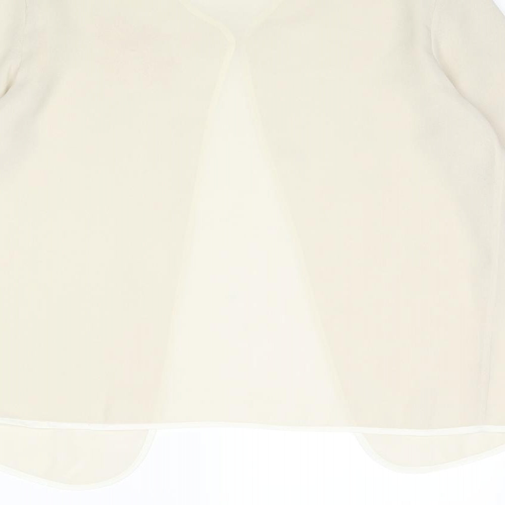 Bellino Womens Beige Polyester Basic Blouse Size 10 Round Neck - Embroidered Flower