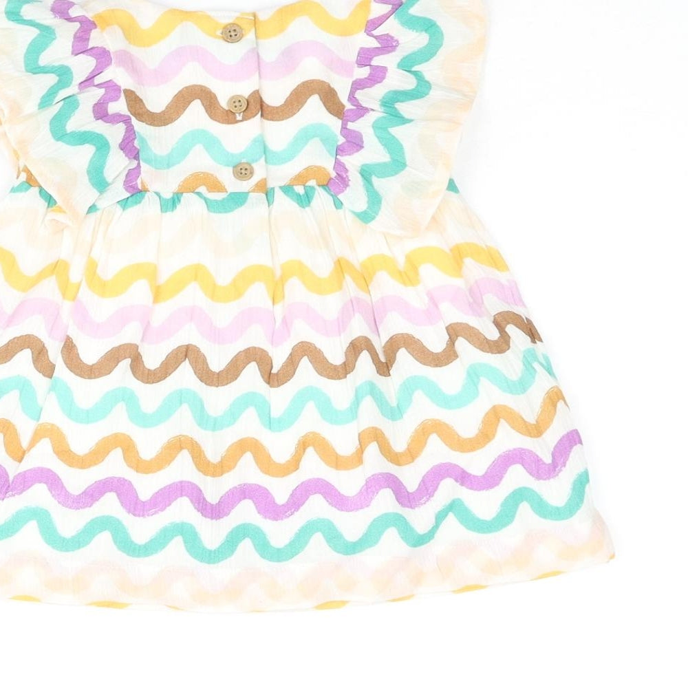 Marks & Spencer Girls Multicoloured Geometric Cotton A-Line Size 0-3 Months Round Neck Button