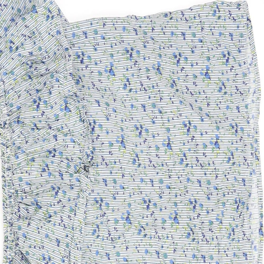 Warehouse Womens Blue Floral Cotton Basic Blouse Size 8 Off the Shoulder