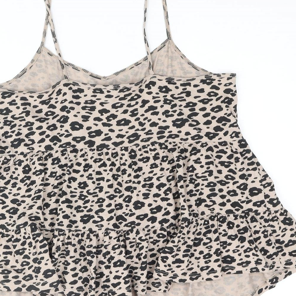 New Look Womens Beige Animal Print Cotton Camisole Tank Size 8 Scoop Neck - Peplum Leopard Print