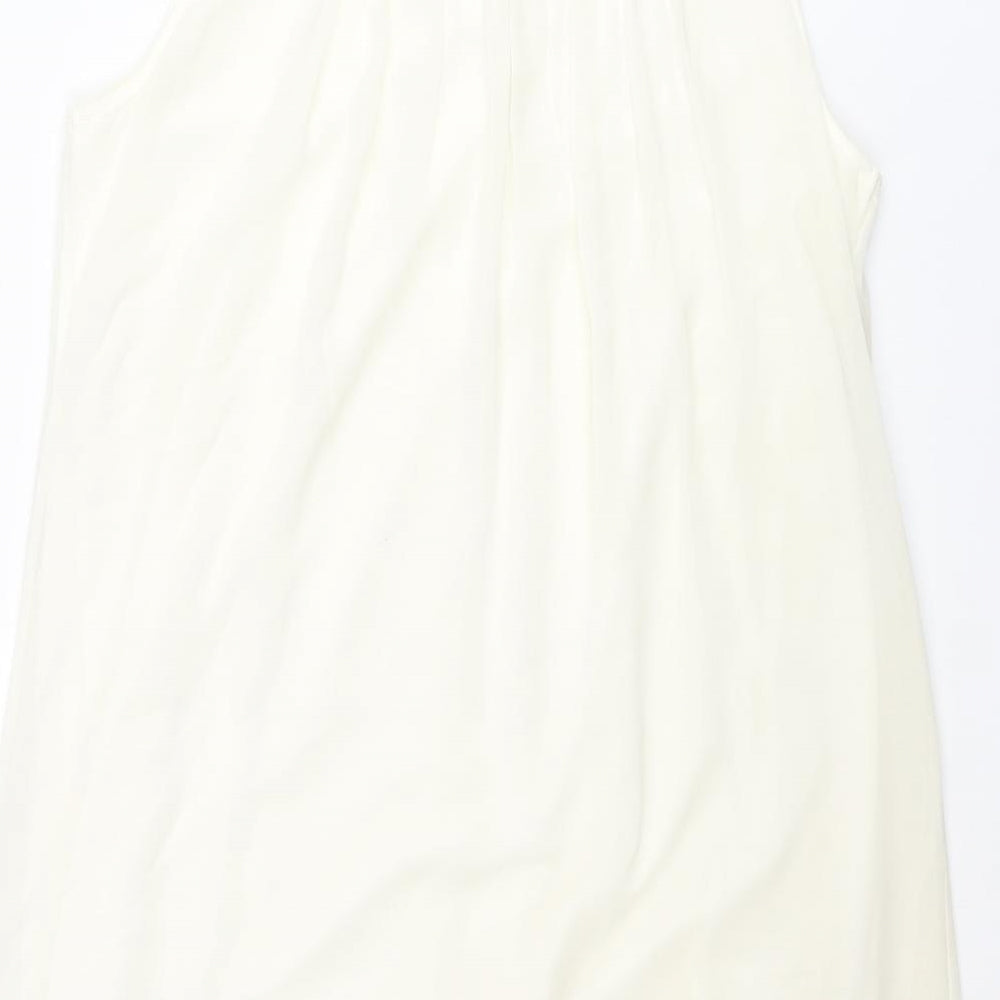 Heaven Womens Ivory Polyester Shift Size 14 Scoop Neck Pullover - Frill Rhinestone
