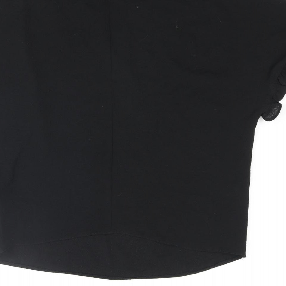 New Look Womens Black Polyester Basic Blouse Size 6 Round Neck - Frill