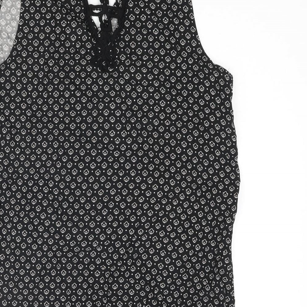 New Look Womens Black Geometric Viscose Camisole Blouse Size 10 Scoop Neck - Lace