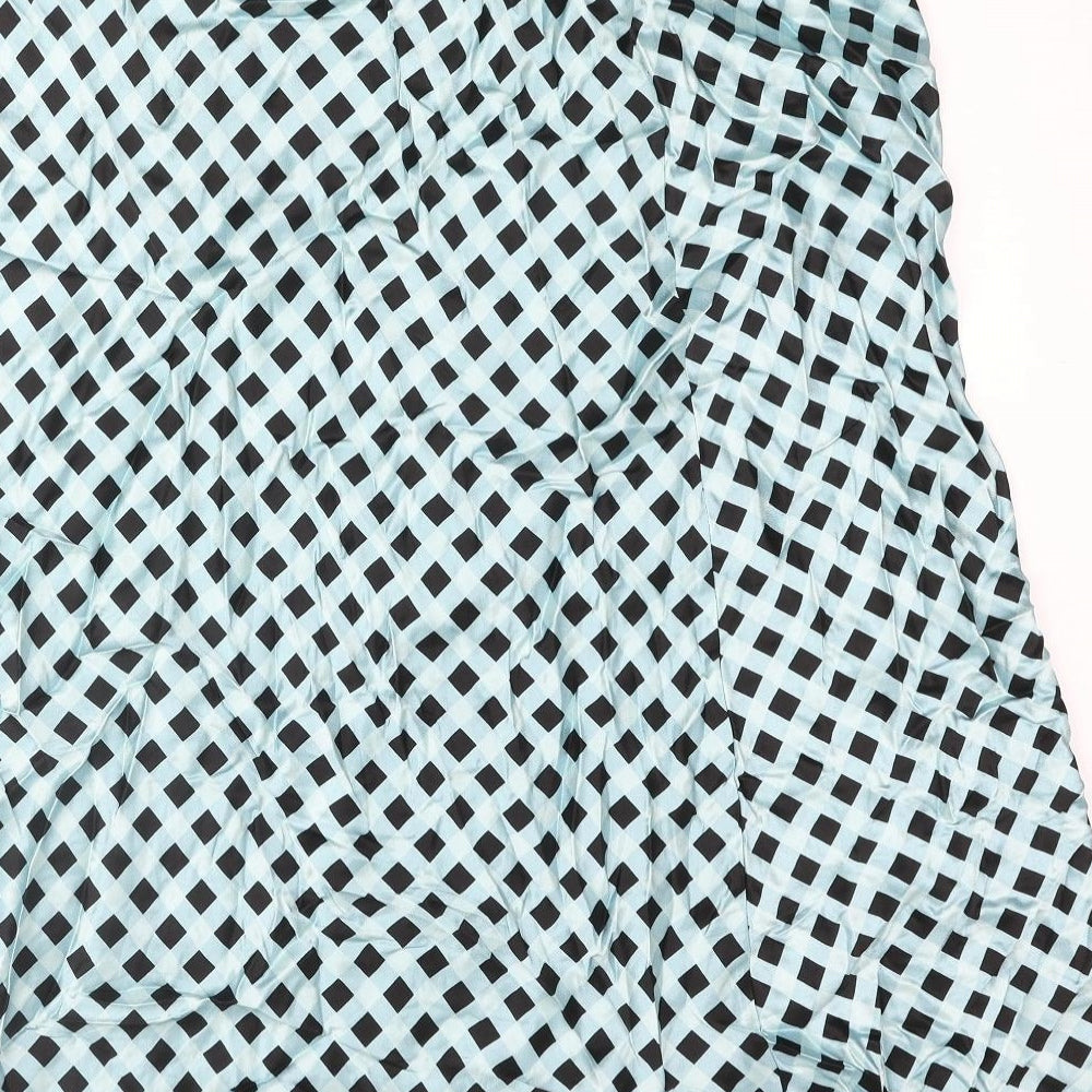 Marks & Spencer Womens Blue Check Viscose Flare Skirt Size 20