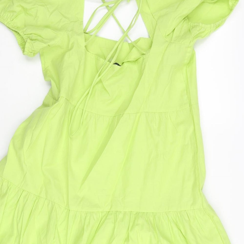 Stradivarius Womens Green Cotton A-Line Size M Scoop Neck Tie