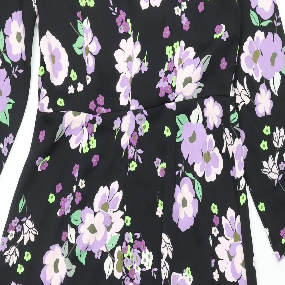 Marks & Spencer Womens Black Floral Polyester Maxi Size 10 Mock Neck Zip
