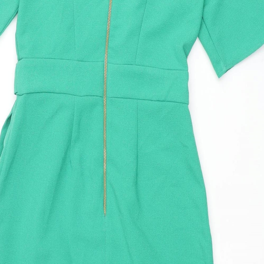 Closet Womens Green Polyester Pencil Dress Size 10 Roll Neck Zip - Tie