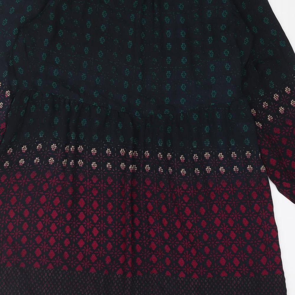 Staring at Stars Womens Blue Geometric Polyester Shift Size S Round Neck Pullover
