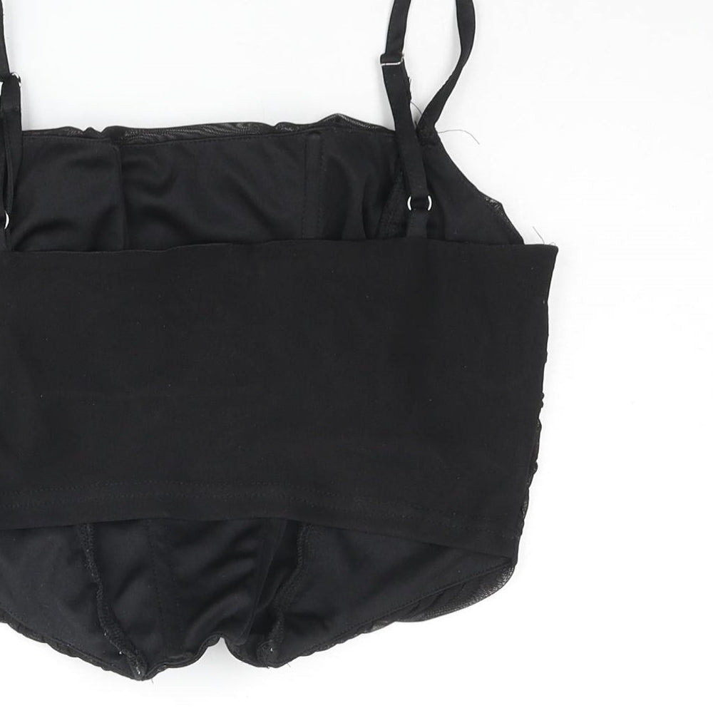 PRETTYLITTLETHING Womens Black Polyester Cropped Tank Size 8 Cowl Neck - Rouched