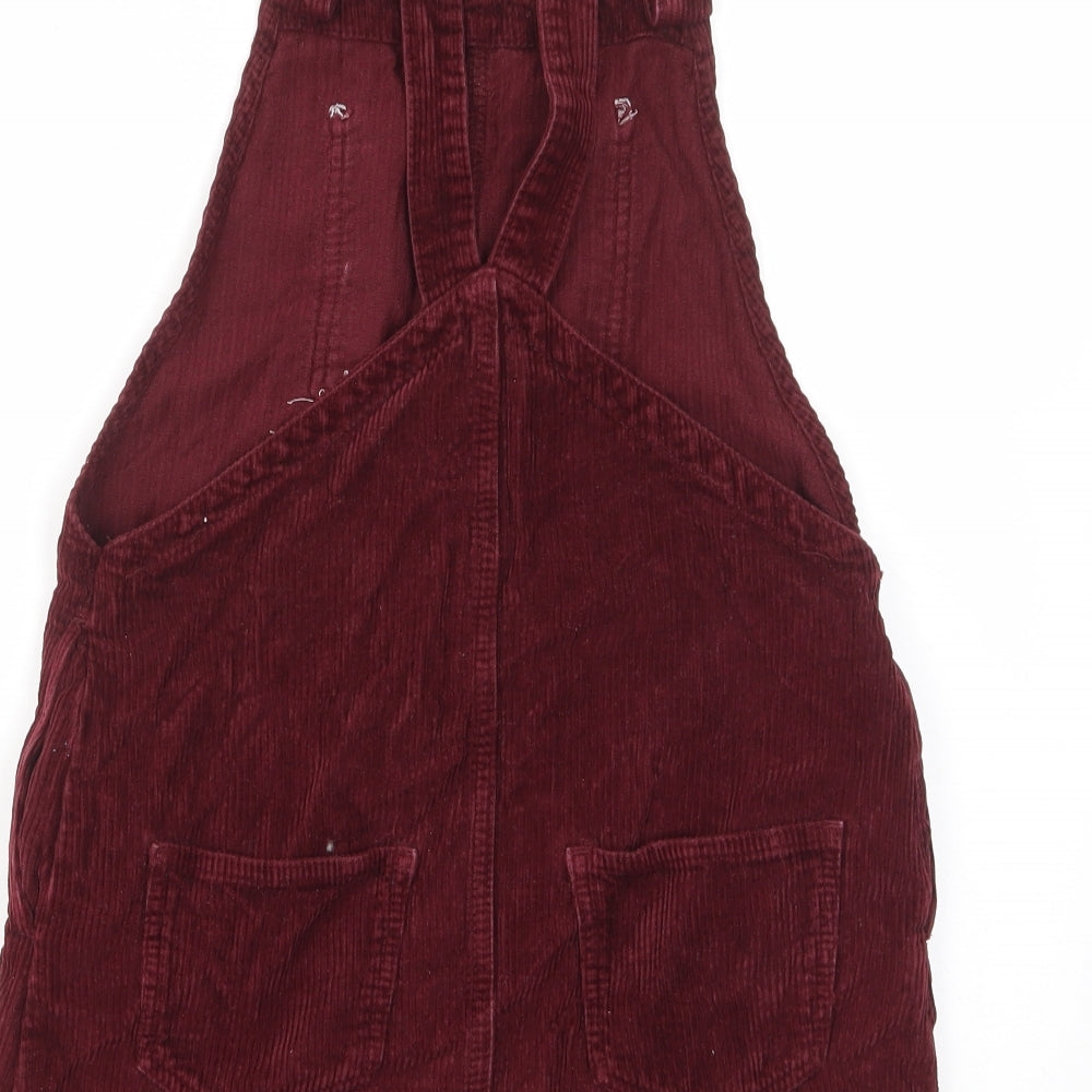 Topshop Womens Red Cotton Pinafore/Dungaree Dress Size 6 Square Neck Button - Pockets