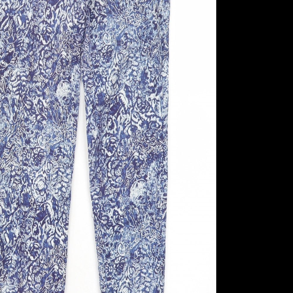 H&M Womens Blue Fair Isle Cotton Skinny Jeans Size 8 L29 in Regular Zip - Pockets, Belt Loops