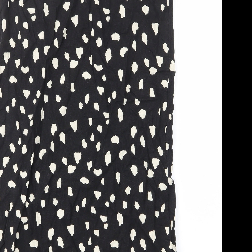 Marks & Spencer Womens Black Geometric Linen Sheath Size 10 Scoop Neck Pullover