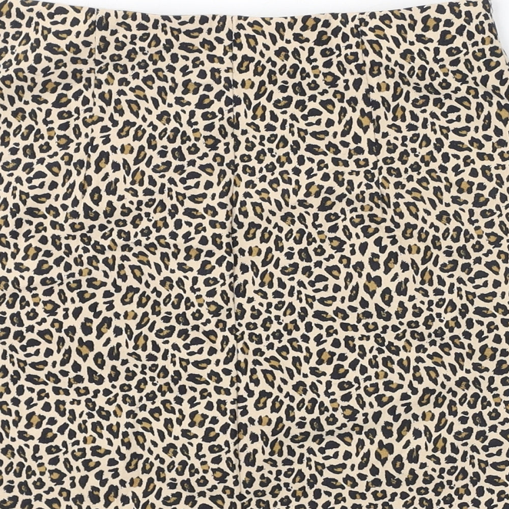 Topshop Womens Brown Animal Print Viscose Mini Skirt Size 6