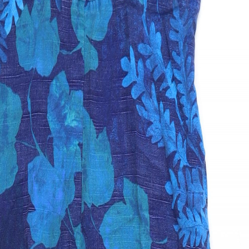 St Michael Womens Blue Floral Lyocell Mini Size 10 Round Neck Zip