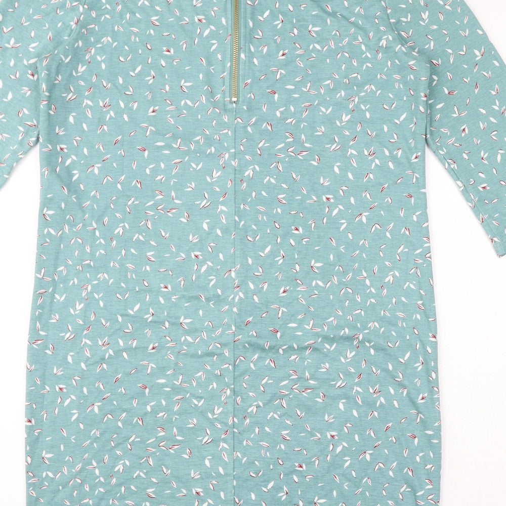 VILA Womens Blue Geometric Polyester T-Shirt Dress Size M Round Neck Pullover - Leaves