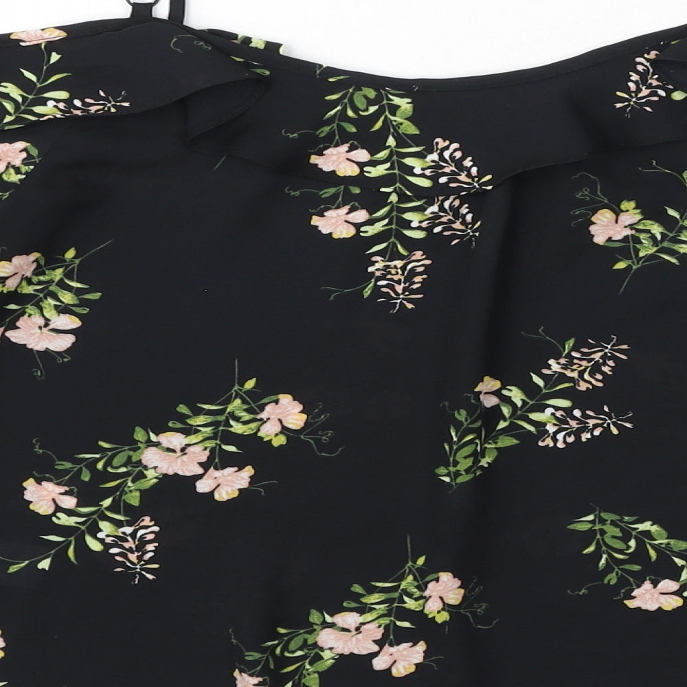 Dorothy Perkins Womens Black Floral Polyester Basic Blouse Size 8 Square Neck - Sheer