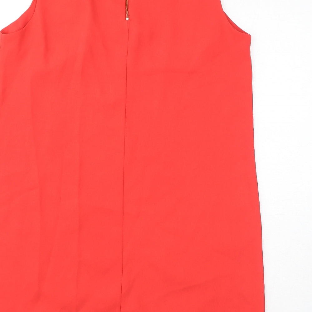 Adrienne Vittadini Womens Red Polyester Tank Dress Size 12 V-Neck Zip