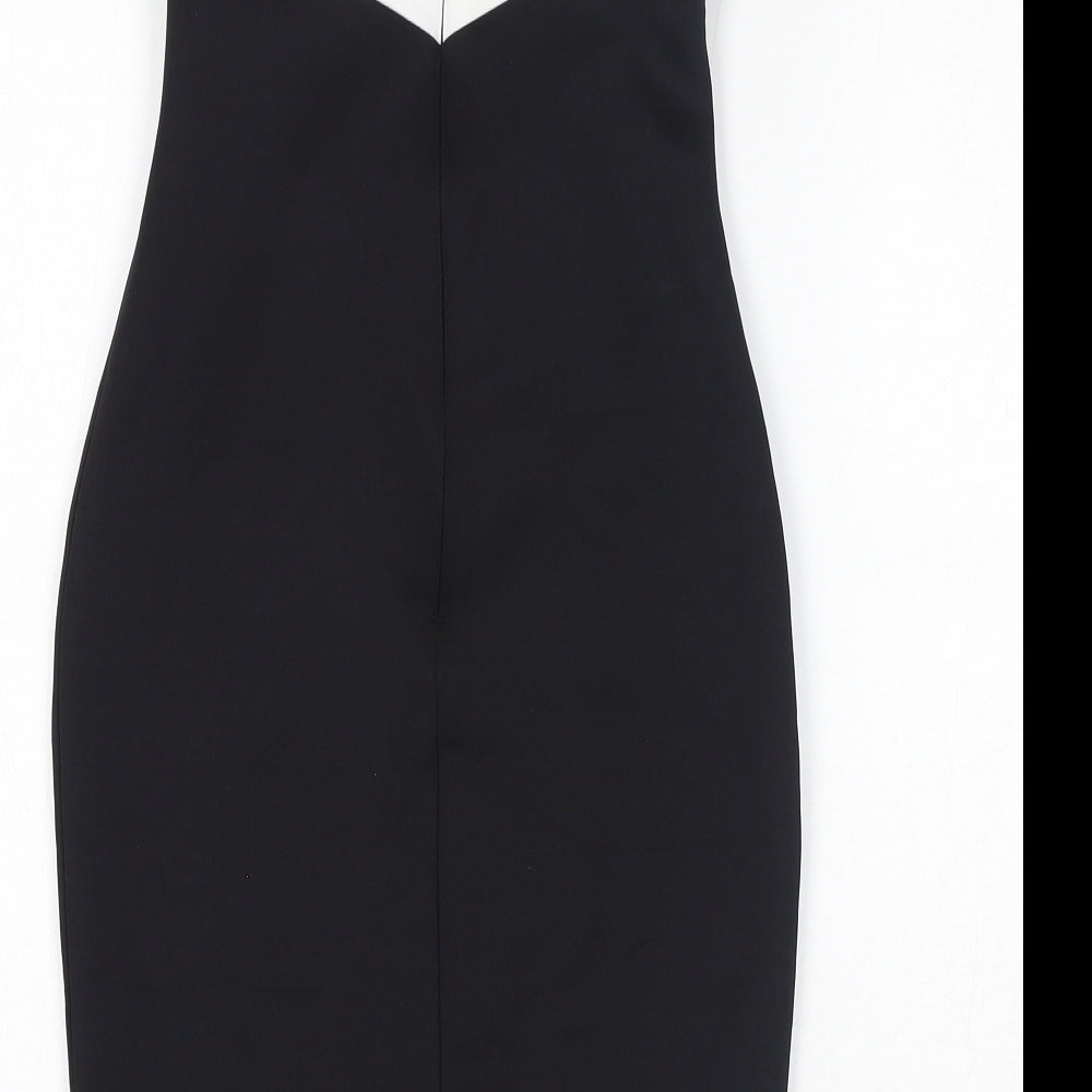 Lipsy Womens Black Colourblock Polyamide Bodycon Size 6 Off the Shoulder Zip - Mesh