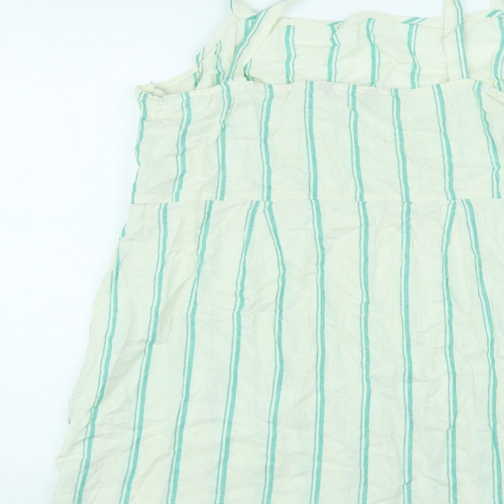 Marks & Spencer Womens Ivory Striped Linen Basic Tank Size 22 Square Neck