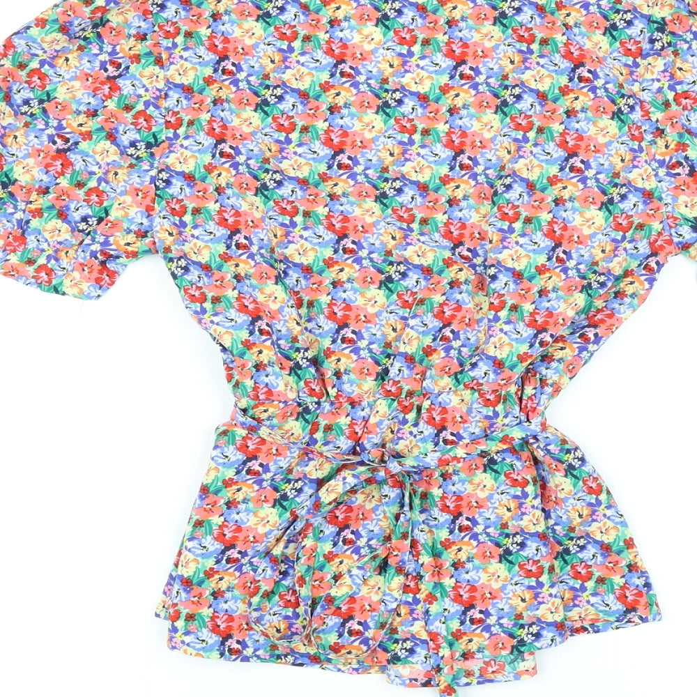 Marks & Spencer Womens Multicoloured Floral Polyester Basic Blouse Size 8 V-Neck - Belted