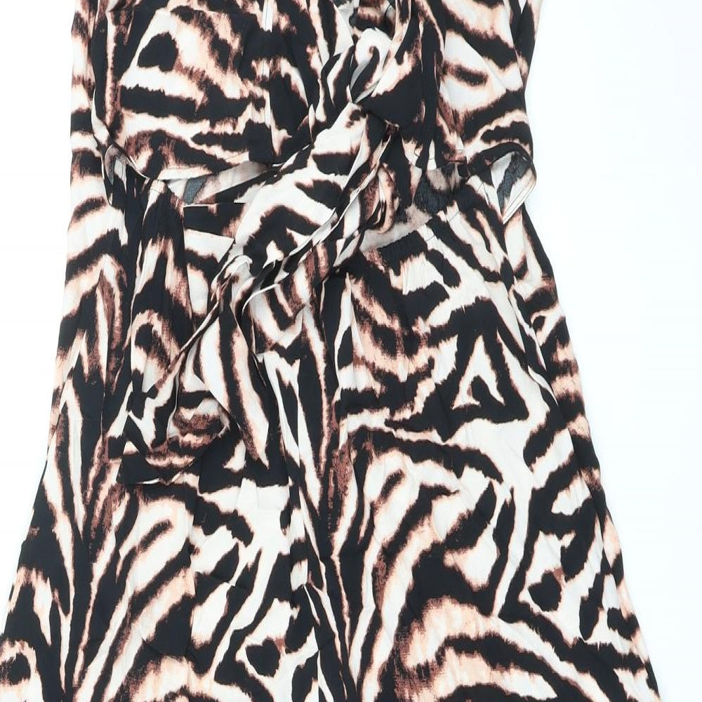 Marks & Spencer Womens Brown Animal Print Viscose Maxi Size 12 V-Neck Pullover - Tiger Print, Front Slit