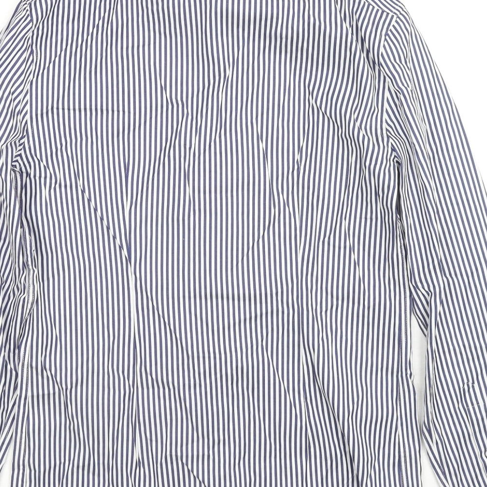 Marks & Spencer Mens Blue Striped Cotton Button-Up Size 14.5 Collared Button - Collar 14.5''