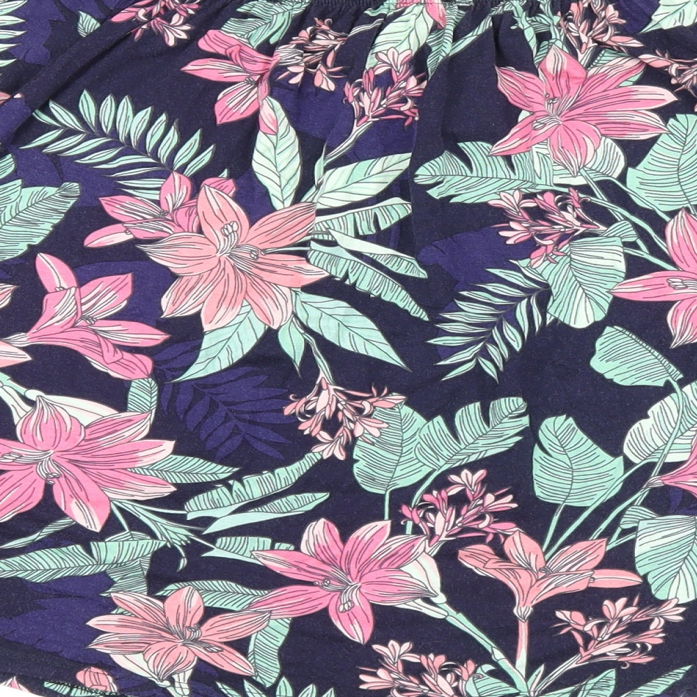 Roman Womens Blue Floral Polyester Jersey T-Shirt Size 12 Scoop Neck