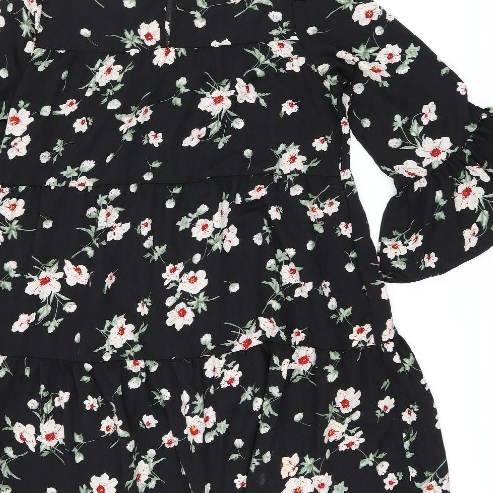 New Look Womens Black Floral Polyester Shift Size 10 Boat Neck Pullover