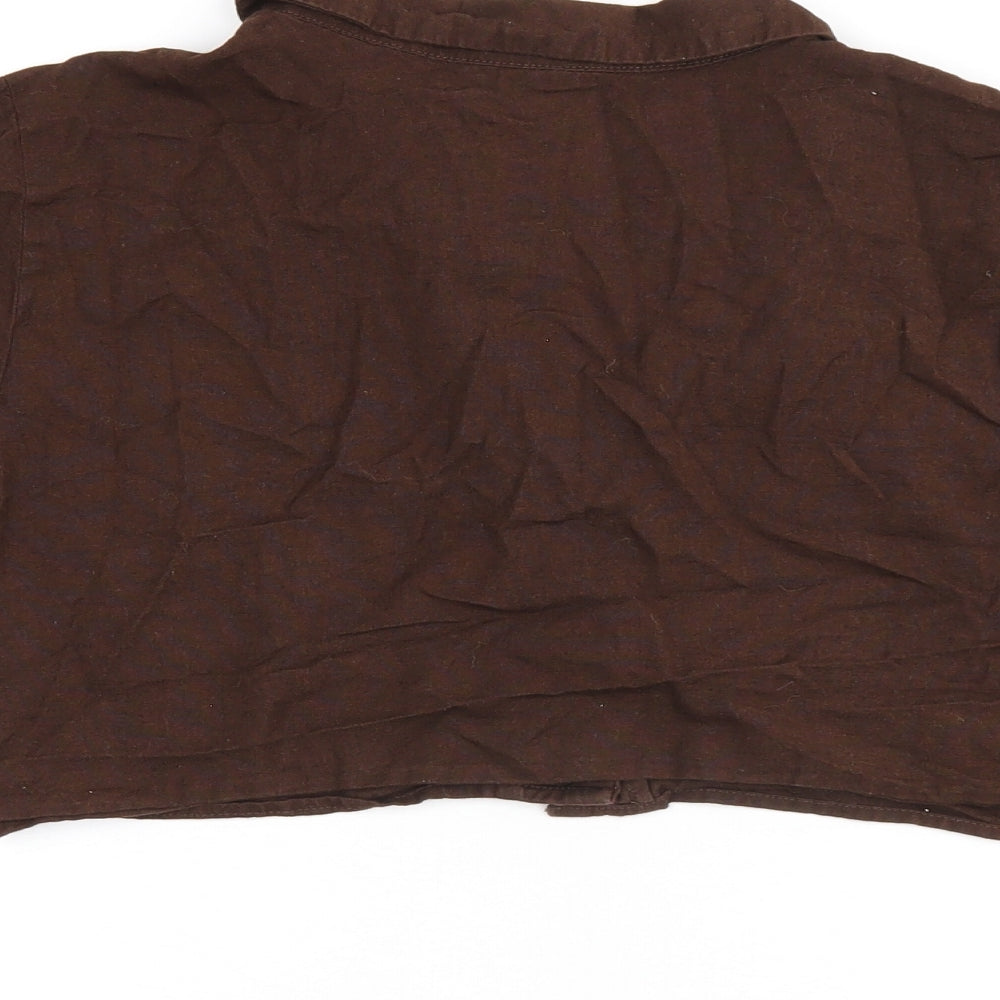 H&M Womens Brown Cotton Cropped Button-Up Size 6 Collared