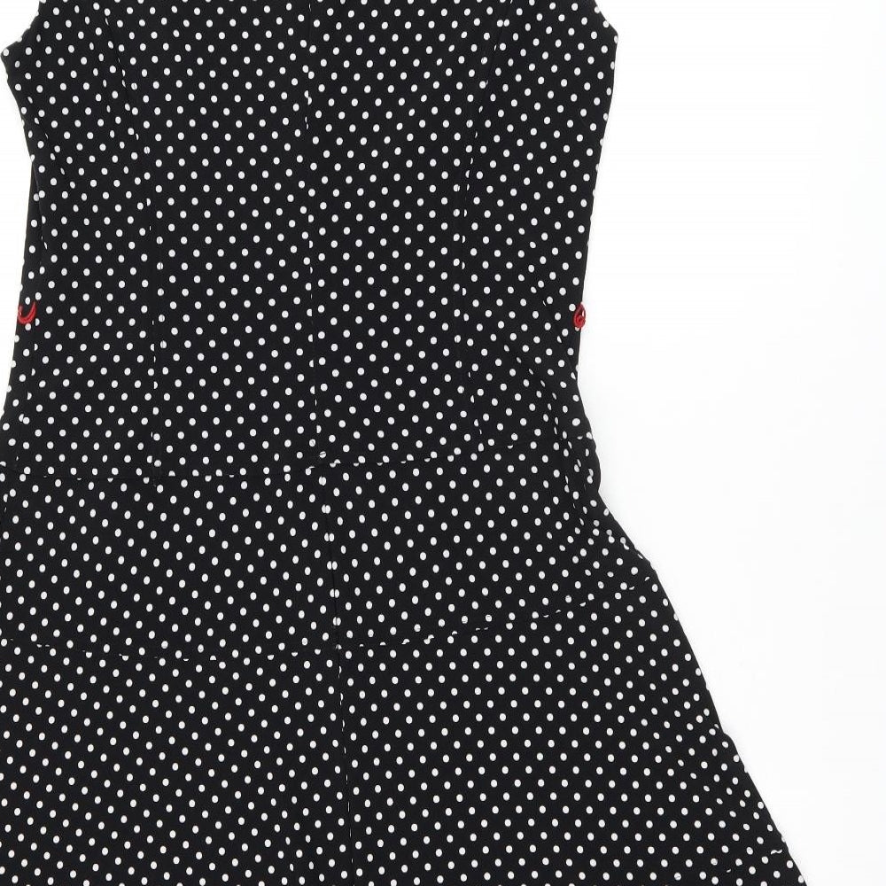 Anne Klein Womens Black Polka Dot Polyester Skater Dress Size 10 Boat Neck Zip