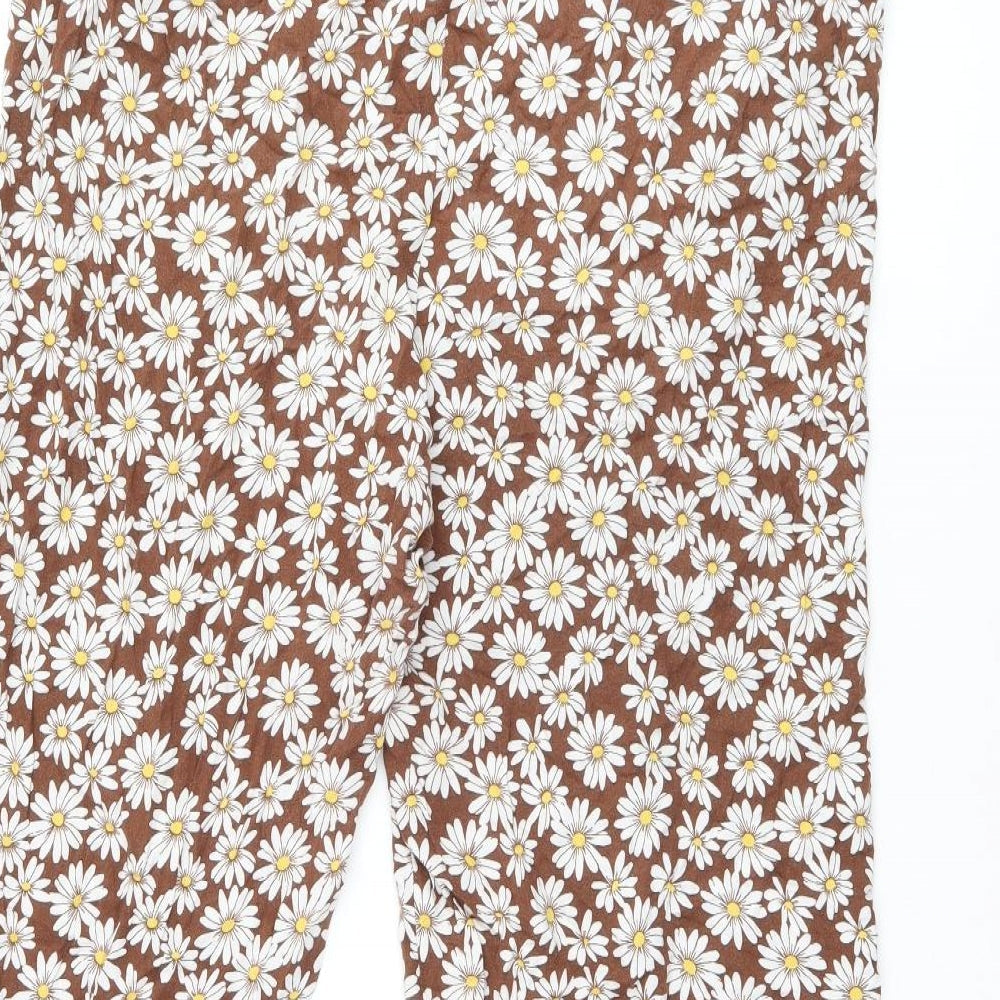 H&M Womens Brown Floral Viscose Trousers Size M L24 in Regular - Daisy