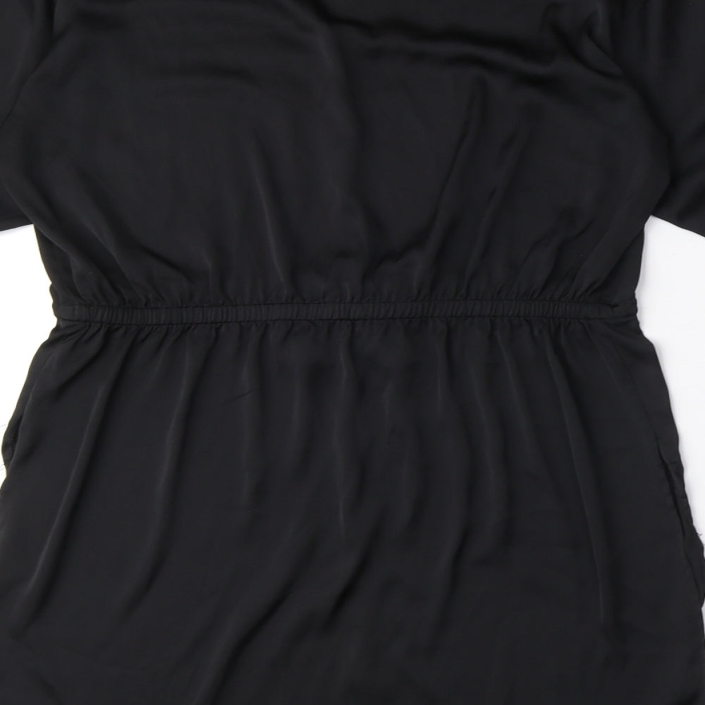 Zara Womens Black Polyester Shirt Dress Size S Collared Button - Drawstring