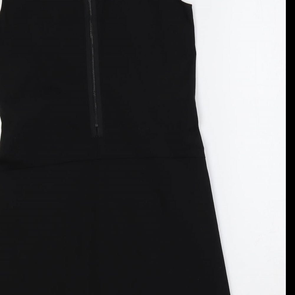 Scarlett Black Womens Black Polyester A-Line Size M Round Neck Zip