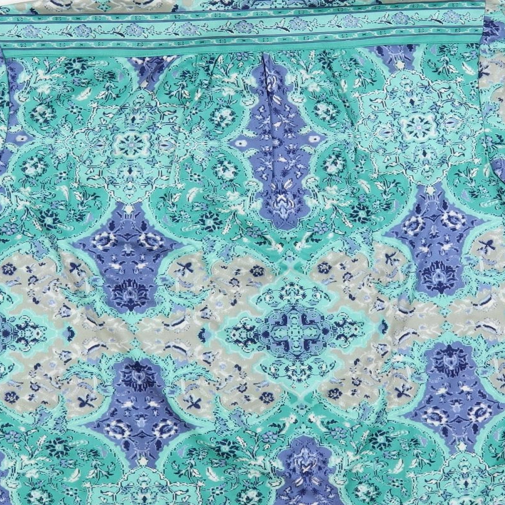 Kai Ming Womens Green Paisley Polyester Basic Button-Up Size 12 Mock Neck