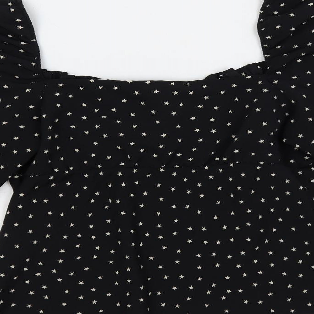 Topshop Womens Black Geometric Polyester Basic Blouse Size 8 Square Neck - Star Print