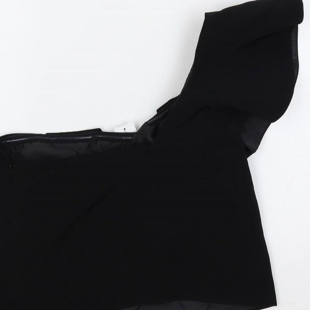 Topshop Womens Black Polyester Cropped Blouse Size 6 One Shoulder - Ruffle