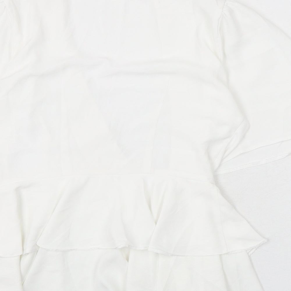 ASOS Womens White Polyester Basic Blouse Size 8 V-Neck - Ruffles, Tiered