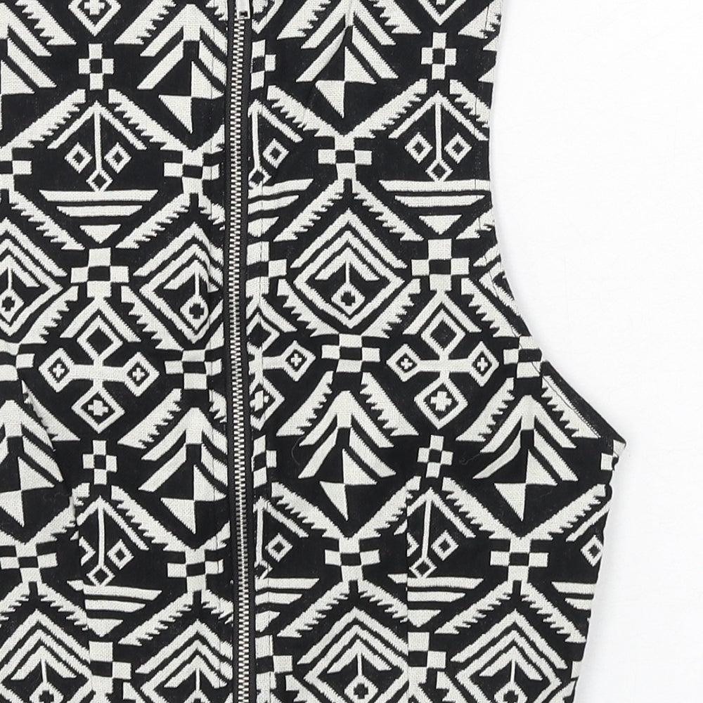 Divided by H&M Womens Black Geometric Cotton Cropped Tank Size 8 Round Neck - Aztec Print
