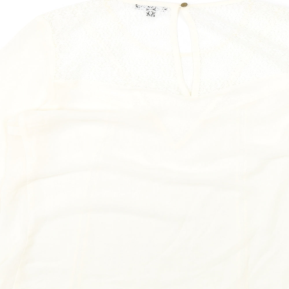 Warehouse Womens Ivory Polyester Basic Blouse Size 14 Round Neck - Lace Detail
