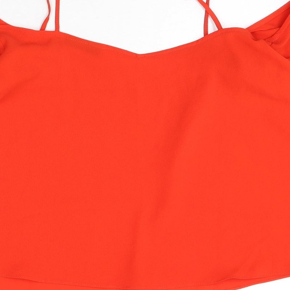 Topshop Womens Red Polyester Basic Blouse Size 12 V-Neck