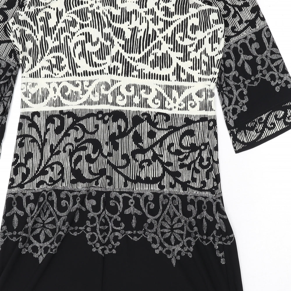 BHS Womens Black Geometric Polyester A-Line Size 12 Boat Neck Pullover