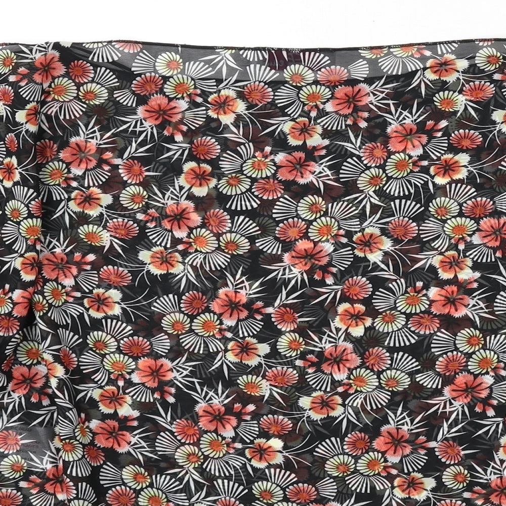 Be Beau Womens Black Floral Polyester Cropped Blouse Size S Boat Neck