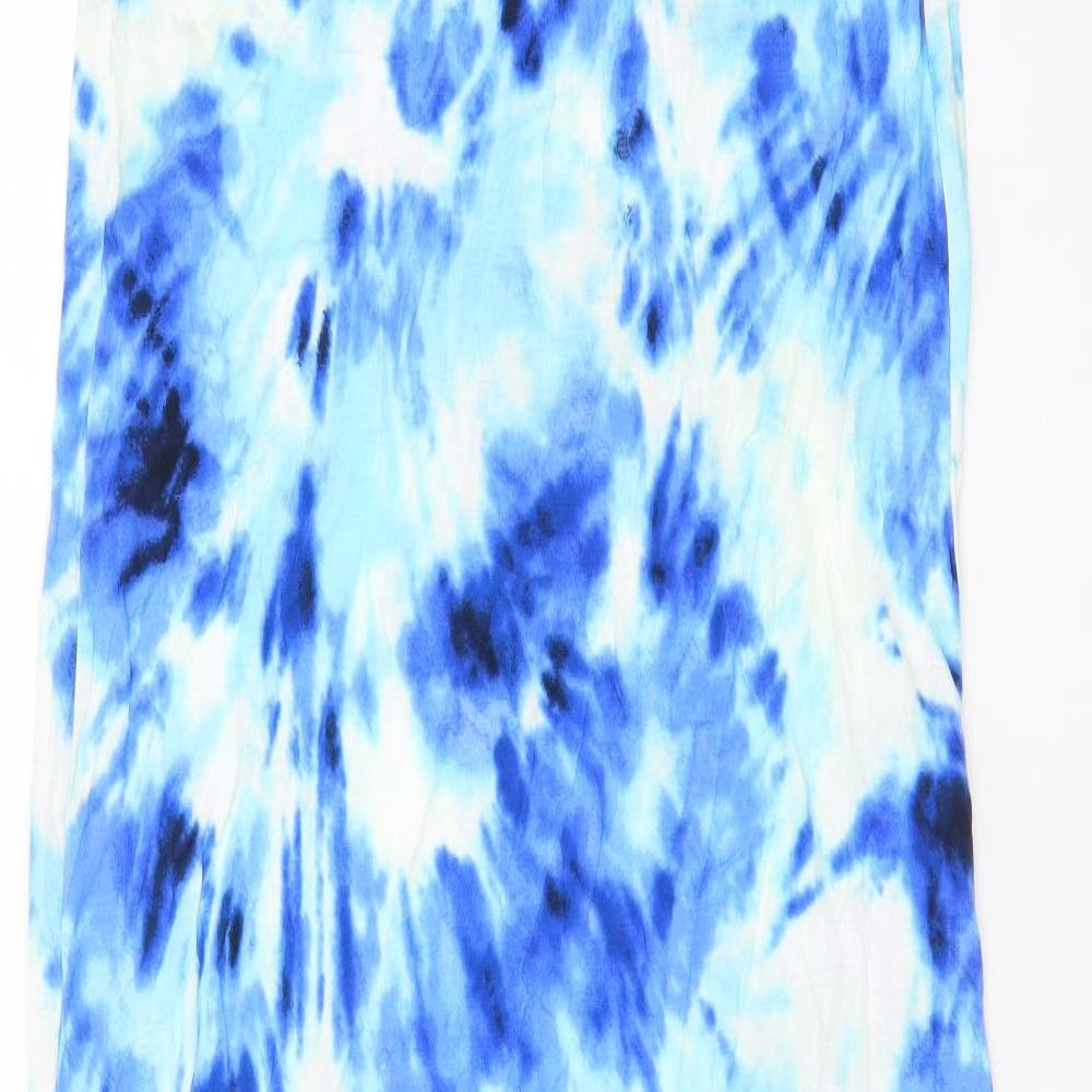 Marks & Spencer Womens Blue Geometric Viscose A-Line Size 10 Scoop Neck Pullover