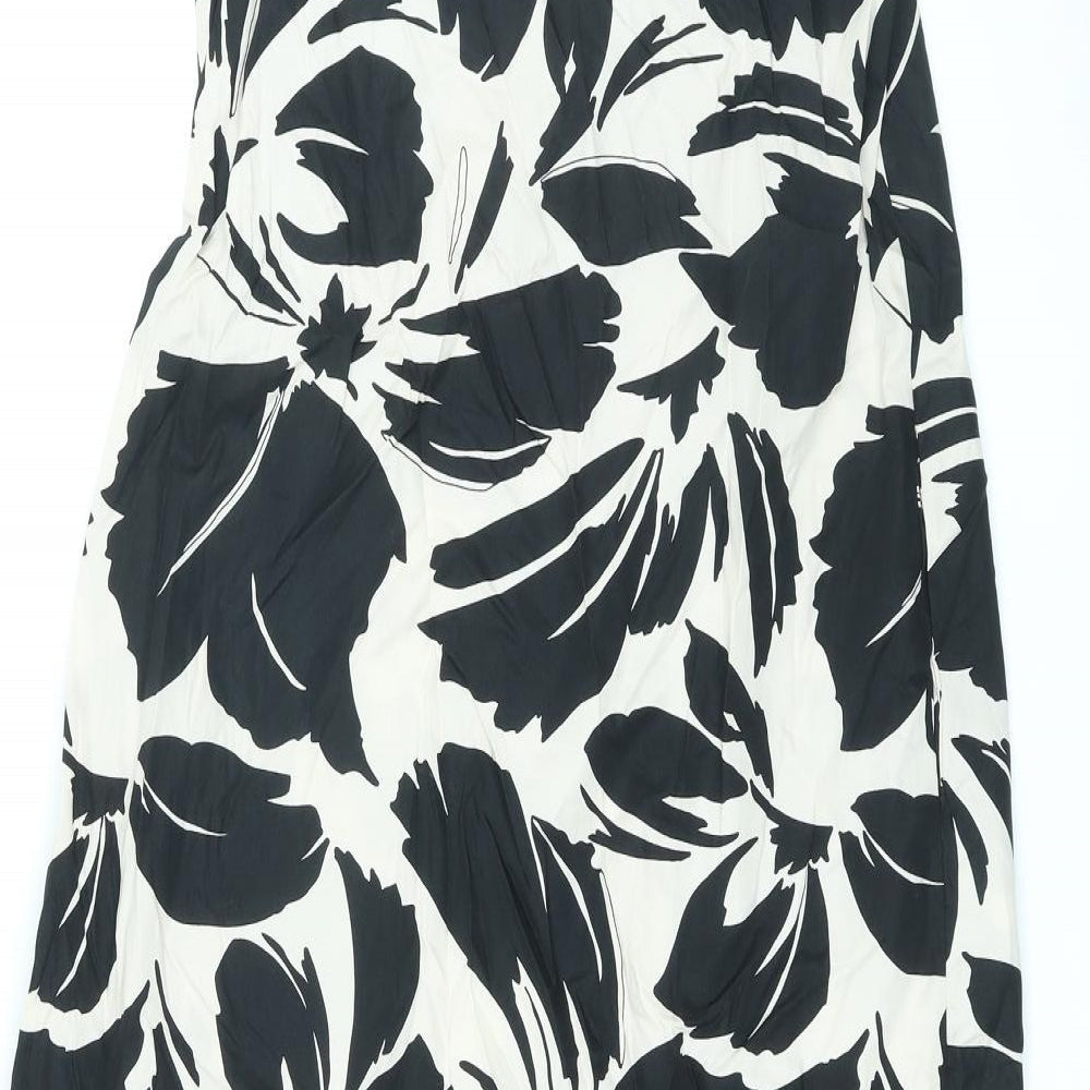 Marks & Spencer Womens Black Floral Cotton Maxi Size 8 Round Neck Button