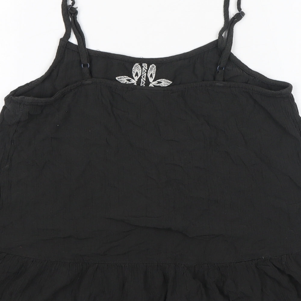 Mossimo Womens Black Geometric Viscose Basic Tank Size S Square Neck - Embroidery