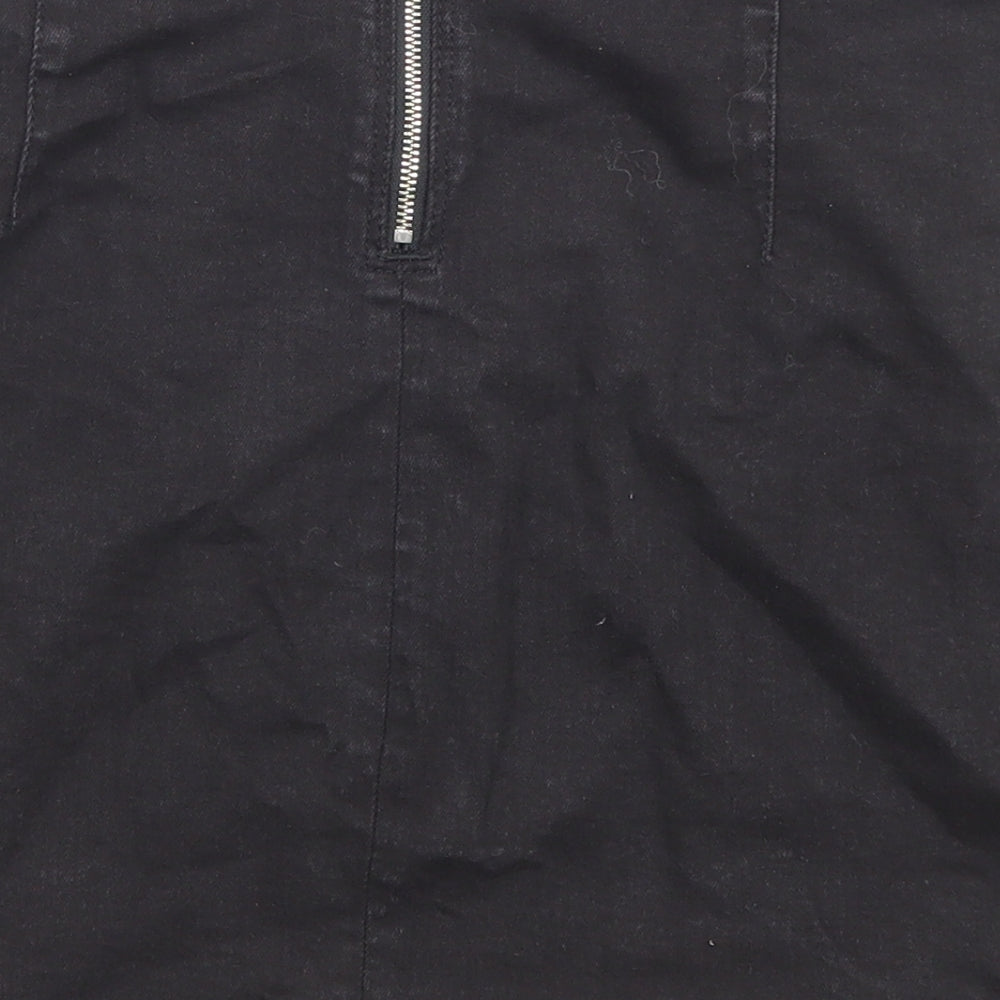 Topshop Womens Black Cotton A-Line Skirt Size 14 Zip