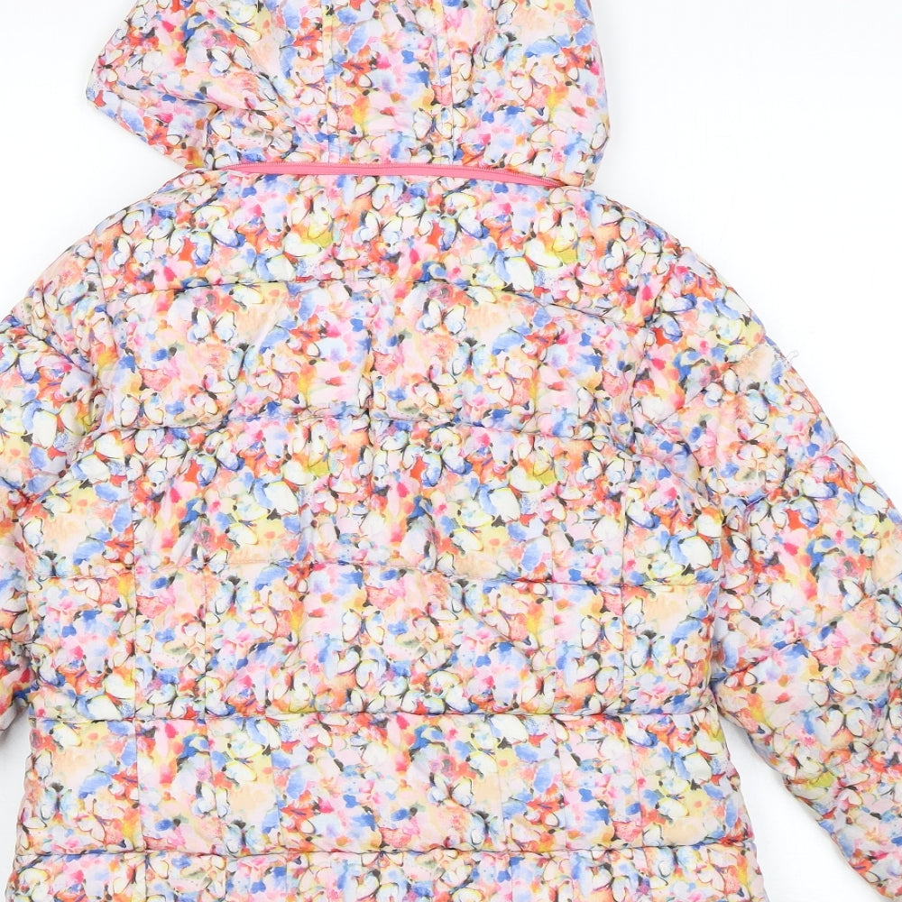 NEXT Womens Pink Floral Puffer Jacket Coat Size 8 Zip - Removable hood