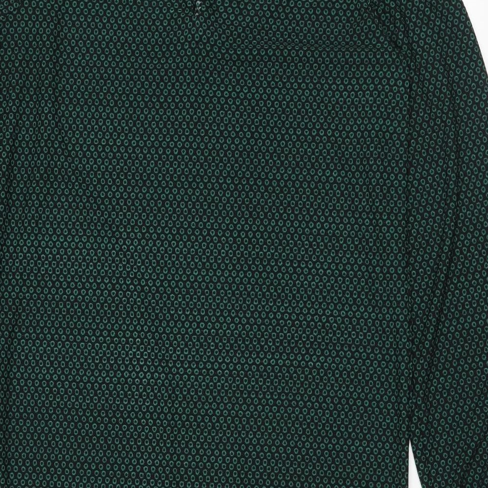 NEXT Womens Green Geometric Polyester T-Shirt Dress Size 8 Round Neck Button