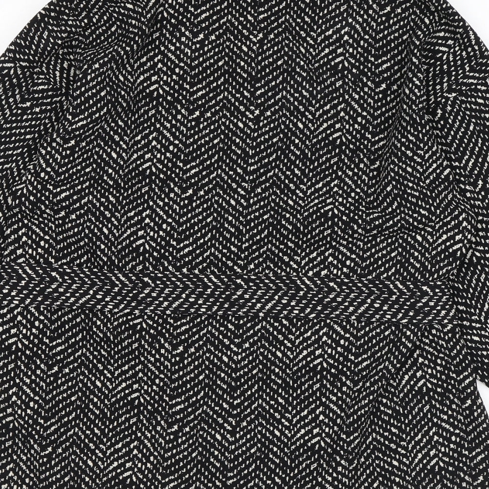 Zara Womens Black Geometric Polyester Basic Blouse Size M Cowl Neck - Tie